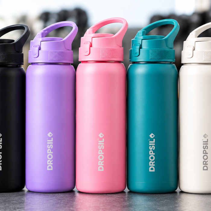 Colorful DROPSIL Bottles in the Gym