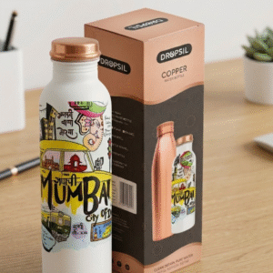 Pure Copper Water Bottle with Premium UV Digital Printed Artwork, 1 Litre | Continuous Seamless Mumbai Theme | Eco-Friendly, for Home, Office & Gifting