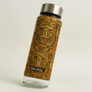 DROPSIL Premium Glass Water Bottle – 750ml | UV Printed Designer Bottle with Stainless Steel Cap | Eco-Friendly & Reusable